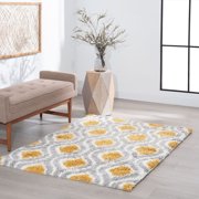 Contemporary 4x6 Area Rug Shag Thick (4 x 53) Geometric Gold, Silver Indoor Rectangle Easy to Clean