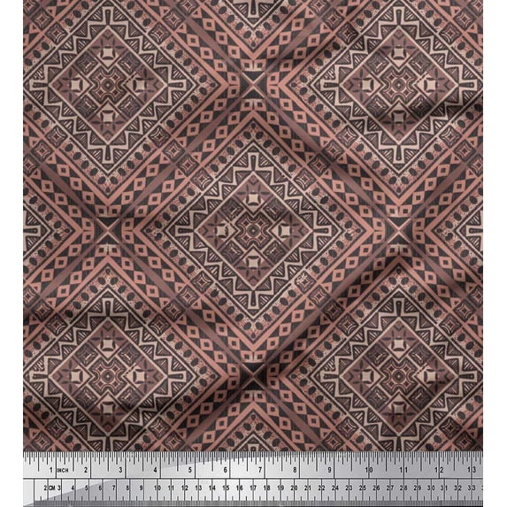 Soimoi Rayon Crepe Fabric Check Kilim Printed Fabric 1 Yard 46 Inch Wide