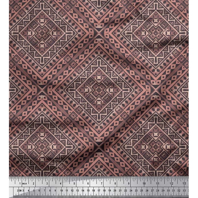 Soimoi Polyester Crepe Fabric Check Kilim Print Fabric by The Yard 52 Inch Wide