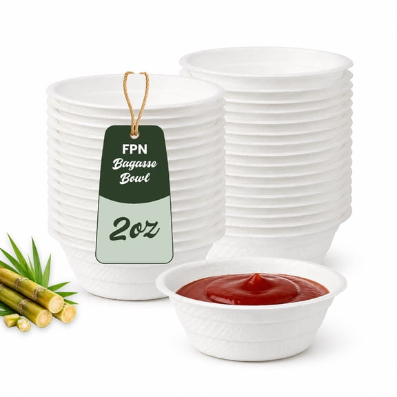 FPN Paper bowls 2 oz Round Disposable Souffle Cups – 200 Pack | Compostable & Biodegradable Portion Cups for Condiments, Dips, Jello, Samples, Sauces, Snacks