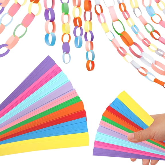600 Sheet Paper Chain Strips for Crafts, 0.78x7.8 inch with Double Sided Tape, DIY Construction Paper Chains for Birthday Wedding Party Decor, Colorful