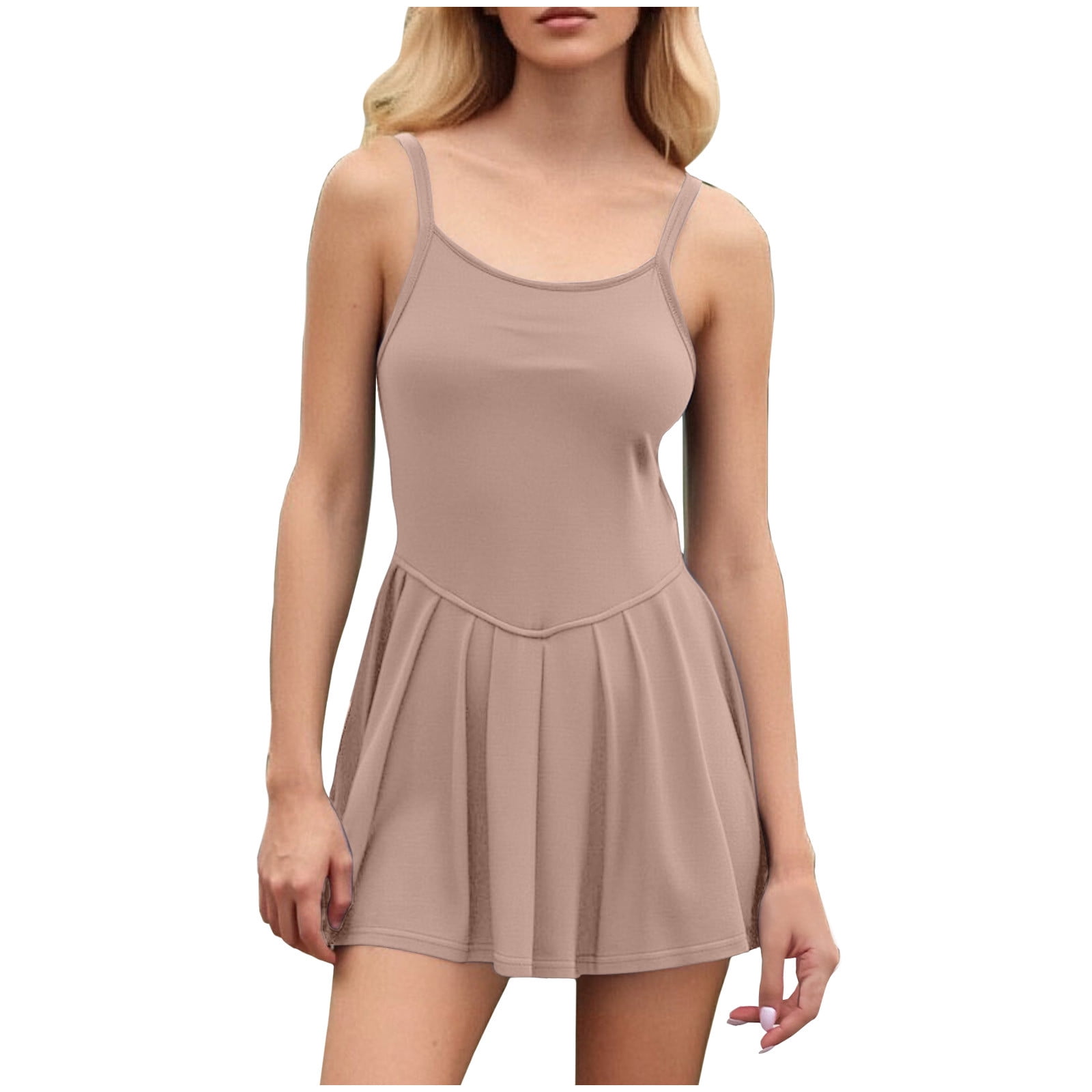 QATAINLAV Women's Summer Sleeveless Rompers Casual Spaghetti Strap Double Lined Athletic Short Jumpsuit 2025 Summer Tennis Bodysuit Gray XL Weekly Sale