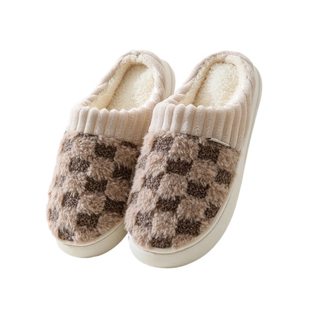 Women's Memory Foam House Slippers Sweater Knit Embroidered Pattern and Ribbed Hand-Knit Collar House Shoes