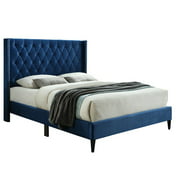 Better Home Products Amelia Velvet Tufted Full Platform Bed in Blue
