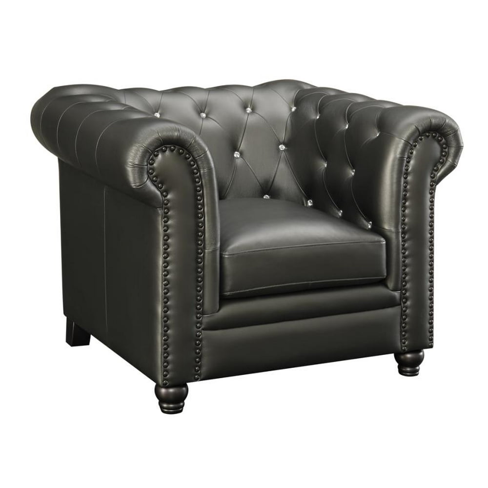 Roy Button-Tufted Chair with Rolled Arms and Back Gunmetal Grey ...