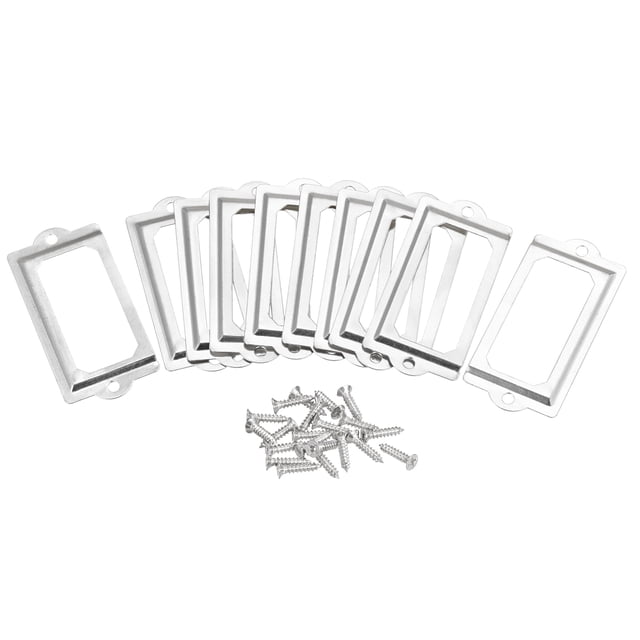 Unique Bargains 70x33mm Drawer Tag Label Metal Label Holder File Tag Frames Silver Tone 10 Pack