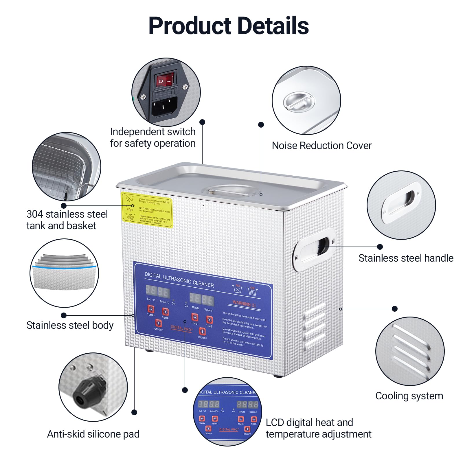 Towallmark Commercial Ultrasonic Cleaner, 10L/6L/3L Professional Ultrasonic Cleaner, 40/30/20kHz with Digital Timer&Heater, 240w Excellent Cleaning Machine for Watch Eyeglasses Rings