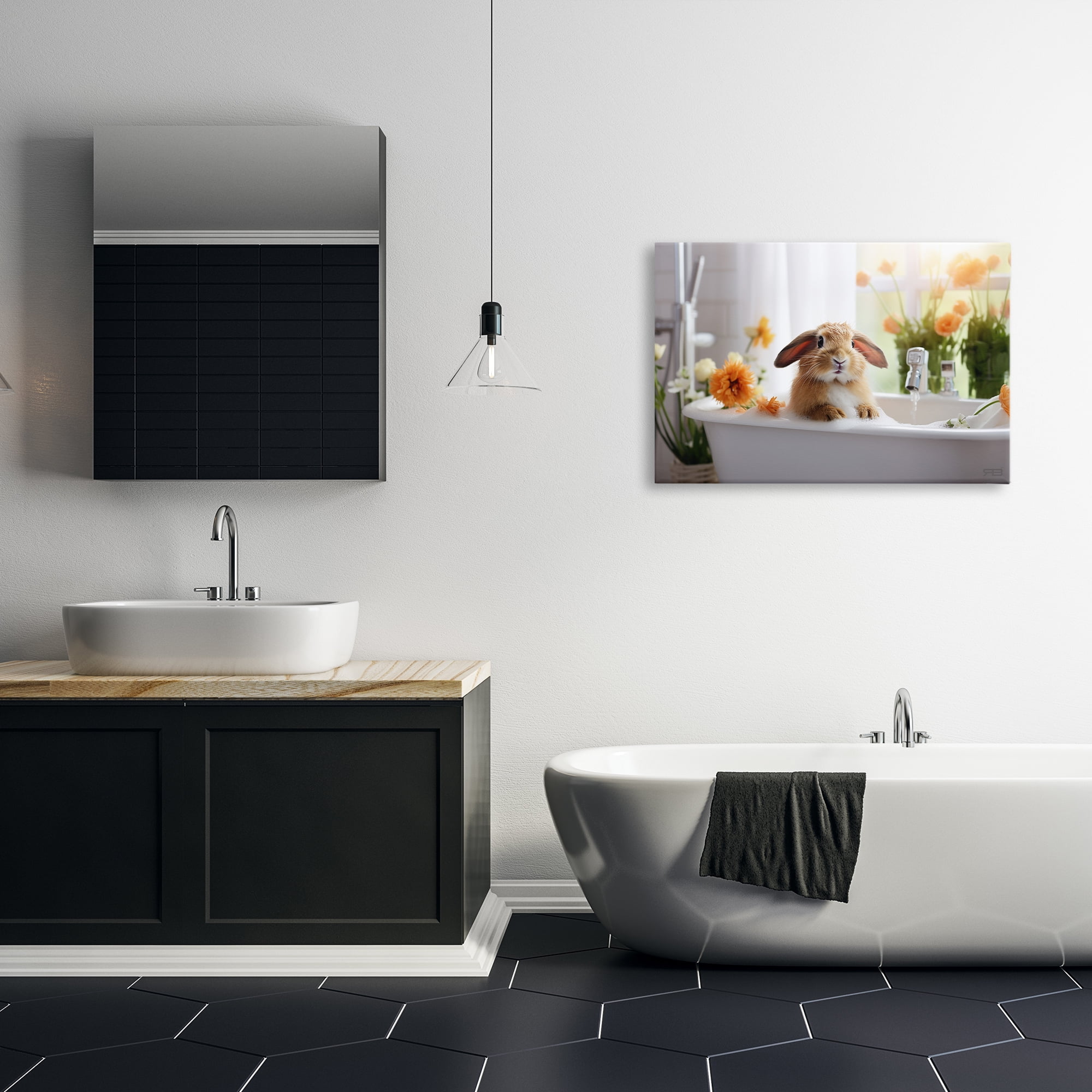 Stupell Industries Bathing Baby Bunny Typography Painting Gallery Wrapped Canvas Art Print Wall Art, 30 x 20
