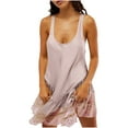 thumbnail image 7 of Long Nightgowns for Women New Women Mini Nightdress Lace Flowy Short Tank Sleepwear Backless Ruffle Spaghetti Strap Sleeveless Slip Nightgown Pink M, 7 of 7