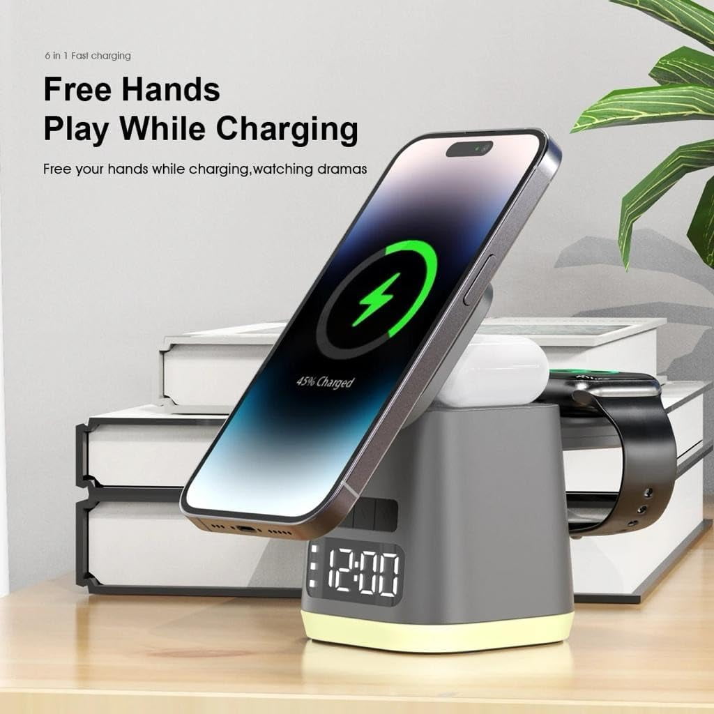 Wireless Charger- iPhone and Samsung with Alarm Clock, and Night Lights 6-in-1 The Latest 2024 Stylish
