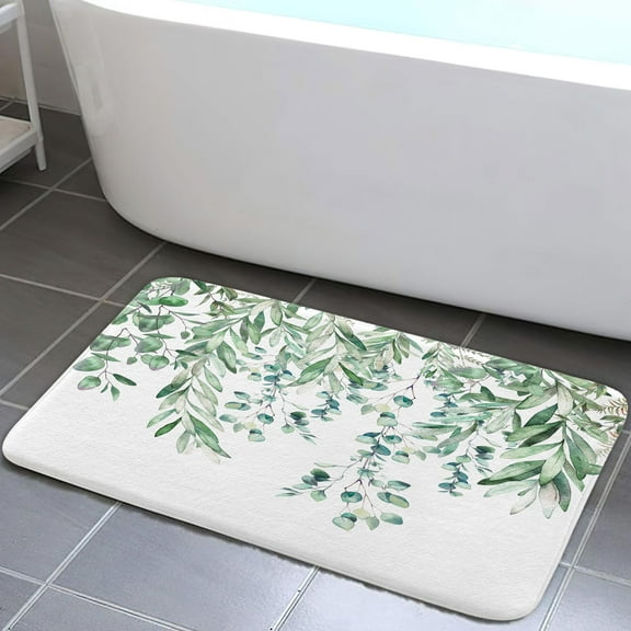 Green Eucalyptus Sage Leaves Bathroom Rugs, Bath Mat for Bathroom, Flannel Non Slip Kitchen Rugs Shower Bathtub Doormats
