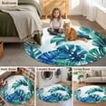 thumbnail image 5 of Blue Teal Leaves Round Area Rug 7Ft Washable Circle Rugs for Dorm Laundry Room, Summer Botanical Watercolor Leaf Non-Slip Carpet Floor Mats Indoor Outdoor Carpet Runner Aesthetic Home Decor, 5 of 8