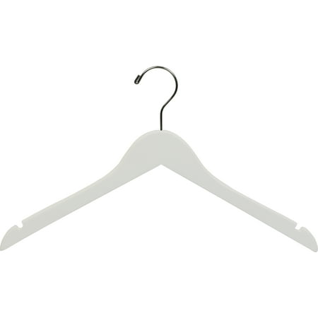 White Wooden Top Hanger, (Box of 8) Space Saving 17 Inch Flat Hangers with Chrome Swivel Hook & Notches for Hanging Straps