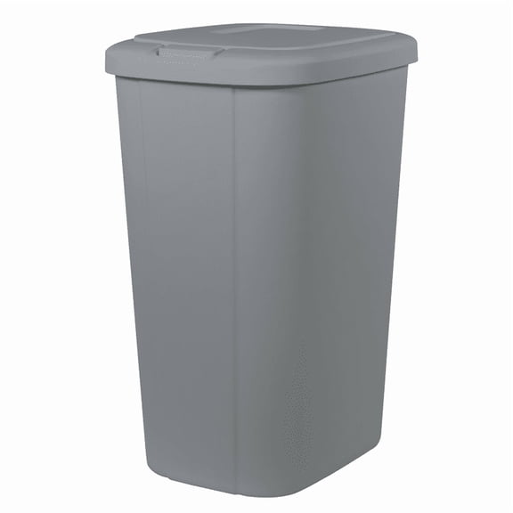 13.3 Gallon Plastic Touch Top Kitchen Trash Can with Push Button Lid, Slim Garbage Bin, Grey