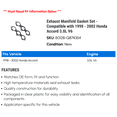 thumbnail image 2 of Exhaust Manifold Gasket Set - Compatible with 1998 - 2002 Honda Accord 3.0L V6 1999 2000 2001, 2 of 2