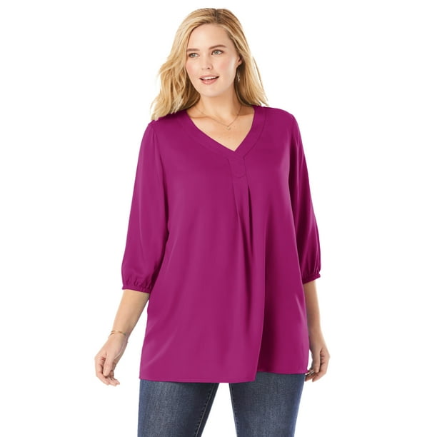 Woman Within - Woman Within Women's Plus Size Pleat-Front Tunic With ...