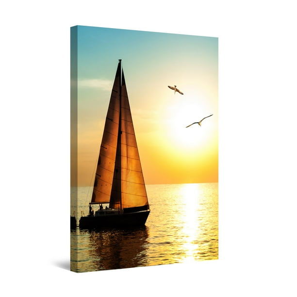 Startonight Canvas Wall Art Boat and Serene Sunset, Framed Wall Decor