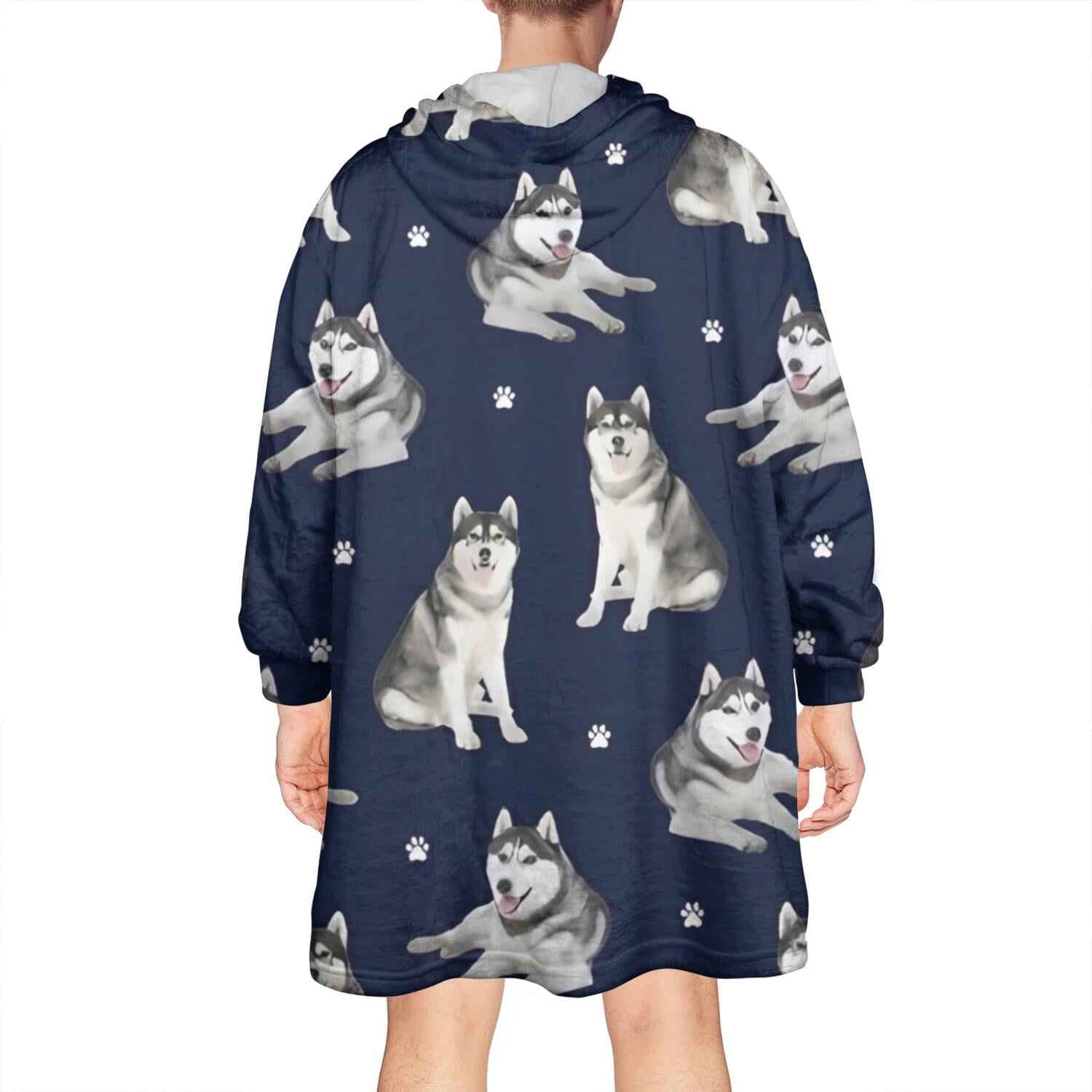 Siberian Husky Wearable Oversized Blanket,Wearable Blanket Hoodie for Adults,Cozy Hooded Blankets with Super Pockets,Super Warm Fuzzy Pullover for Women & Men