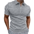 thumbnail image 2 of WXLWZYWL Mens Plus Size Polo Shirts Short Sleeve Zipper Neck Lapel Casual Waffle Solid Color Loose Polo T Shirts Summer Regular-Fit Light Weight Sport Work Tops, 2 of 6