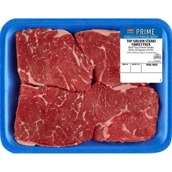 Top Sirloin Steaks, Prime Beef, Family Pack, 4 Count 1.30 lbs. - 3.00 lbs.