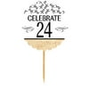 24th Birthday / Anniversary Novelty Burlap Cupcake Decoration Picks -12pack