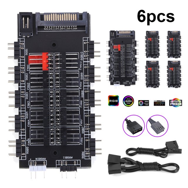 Ventilador Refrigeración 2 en 1 Hub 5V 3PIN ARGB SATA Power Multi Splitter 10 Way para PC Case