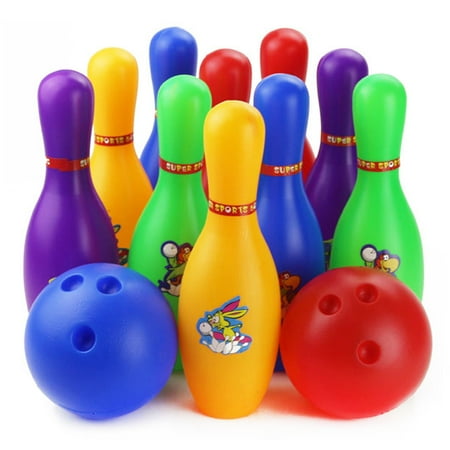 Charlottesville Bowling 12 Piece Kids Bowling Set Pins Bowling Balls Children Kids Educational Toy Home Indoor Outdoor Sport(Large) Colorful Cartoon Pattern ()