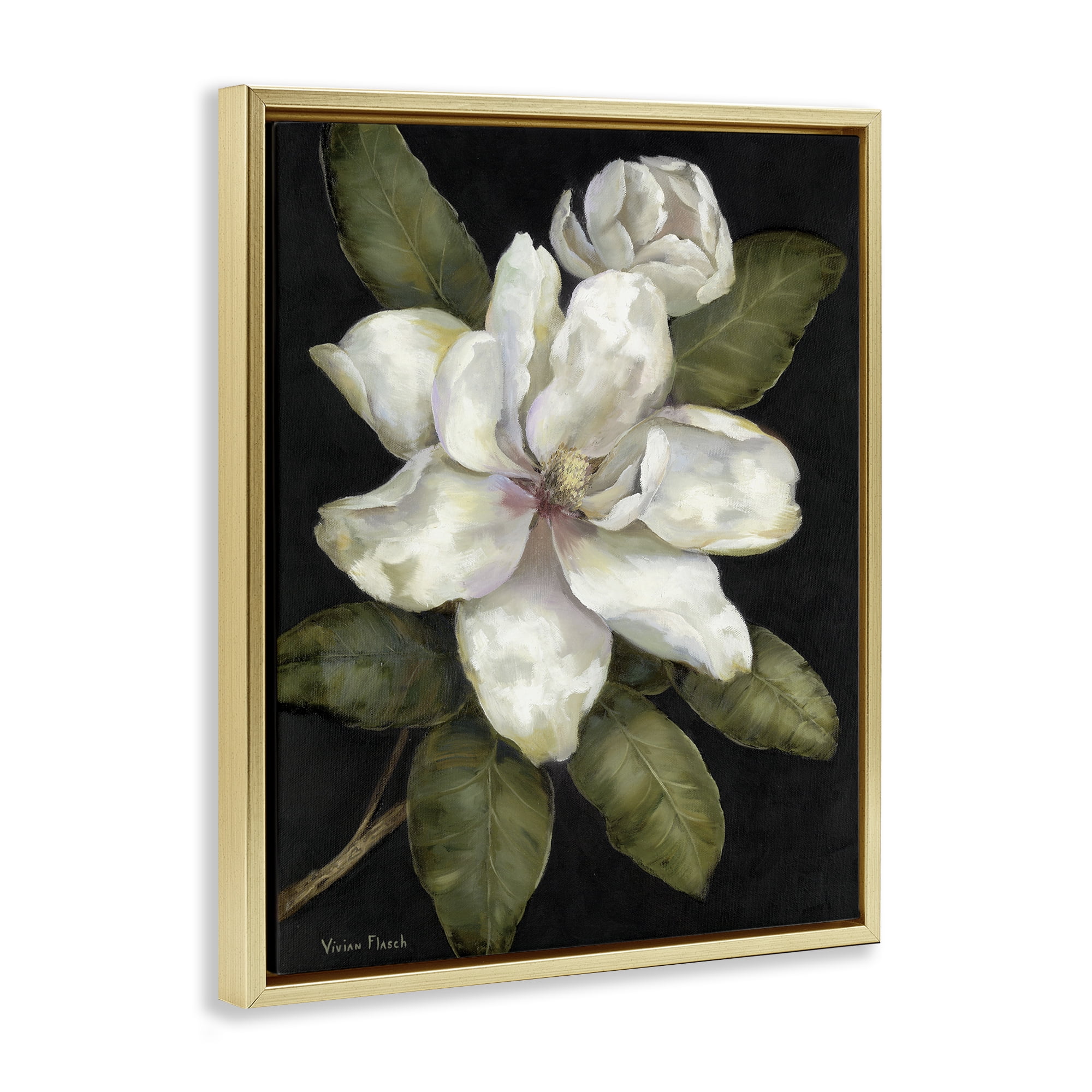 Stupell Industries Budding Magnolia Blooms Gold Framed Floater Canvas Wall Art, design by Nan