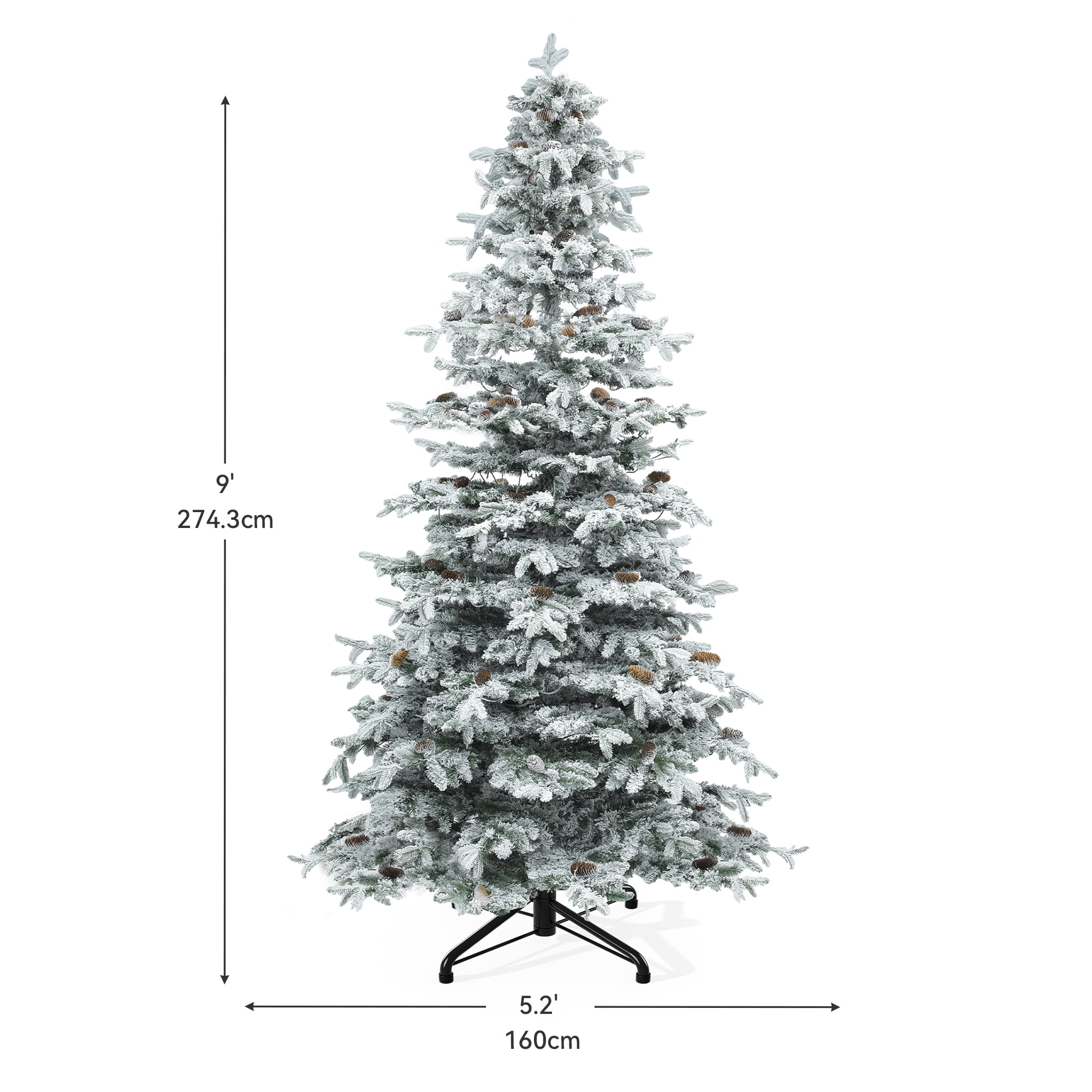 Uforic 9FT Pre-Lit Flocked Artificial Christmas Tree with 80 Pinecones,Pre-Lit Holiday Christmas Pine Tree with 1818 Branch Tips,820 Lights,for Home, Office and Party Decor