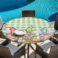 thumbnail image 6 of Easter Bunny Gnomes Round Tablecloth, Fitted Table Cover with Elastic for 55"-60" Round Tables, Spring Easter Eggs Floral Sage Green Plaid Table Cloth Outdoor Dinning Party Waterproof Tablecloths, 6 of 7