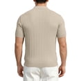 thumbnail image 5 of Short Sleeve Knit Golf Shirts for Men 2026 Summer Polo Collar Cable Knit Stretchy Casual Vacation Beach Tops with Buttons Khaki XL, 5 of 9