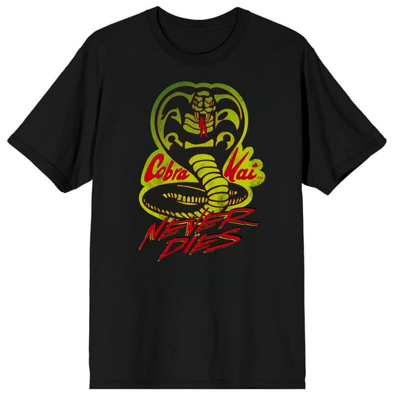 Cobra Kai Never Dies Adult Black Crew Neck Short Sleeve T-shirt-Medium
