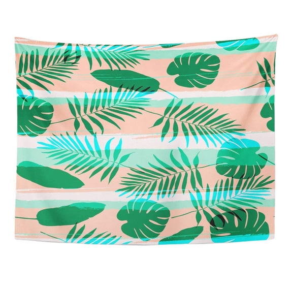 ZEALGNED Pink Eclectic Contemporary Geometric Palm Leaves and Stripes in Abstract Pattern Aloha Wall Art Hanging Tapestry Home Decor for Living Room Bedroom Dorm 51x60 inch
