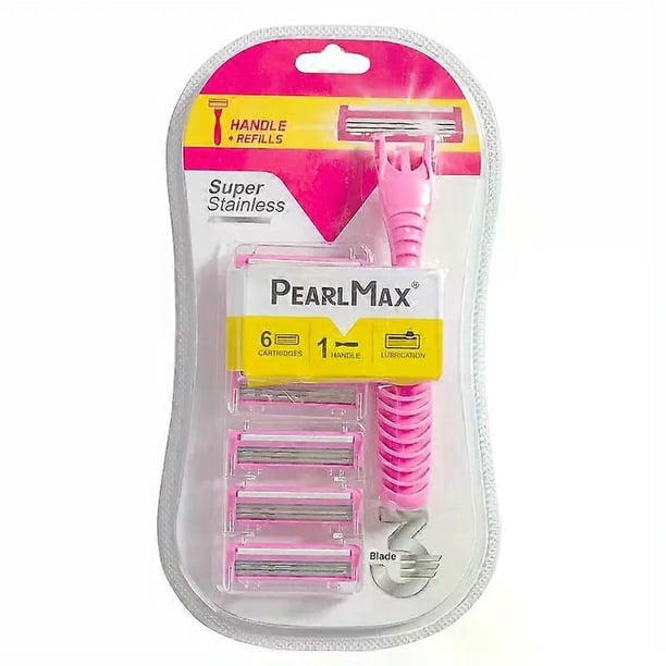 Durable 6-Blade Manual Razor Set - 1 Ergonomic Handle, 6 Refills, Hair Trimming & Facial Shaving, Safety Cover Included
