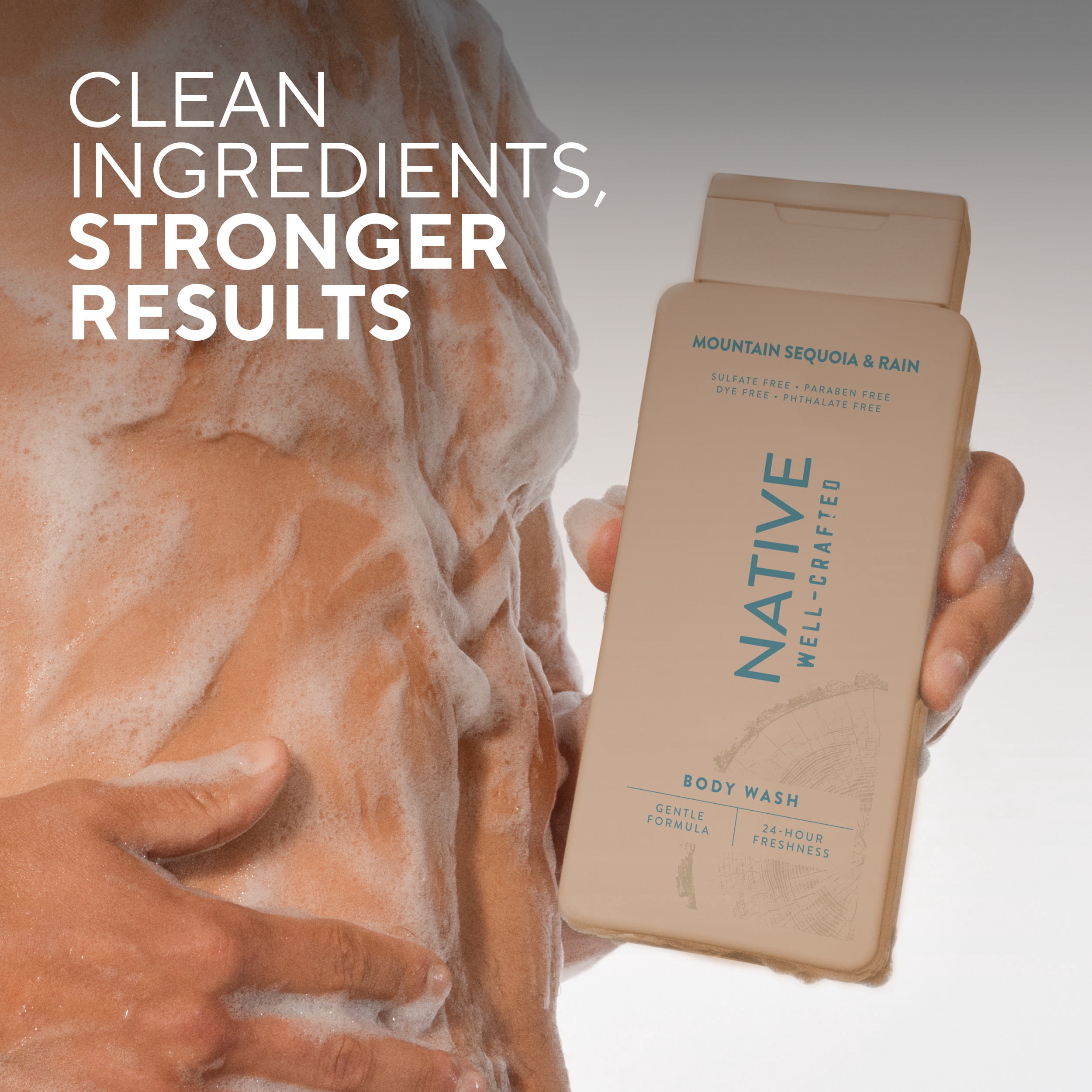 Native Men's Body Wash, Mountain Sequoia & Rain, Sulfate Free, Well-Crafted, 18 fl oz
