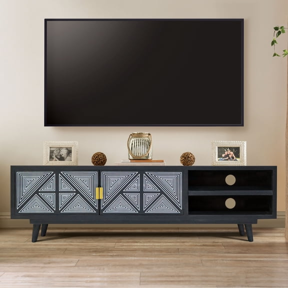 Bidi 2-Door and 2-Shelf Solid Wood 56" TV Stand, Black