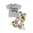 thumbnail image 2 of Toddler Western Baby Girl Clothes Bell Bottom Outfit Short Sleeve Letter Tops Cow Print Flare Pant Sets, 2 of 10