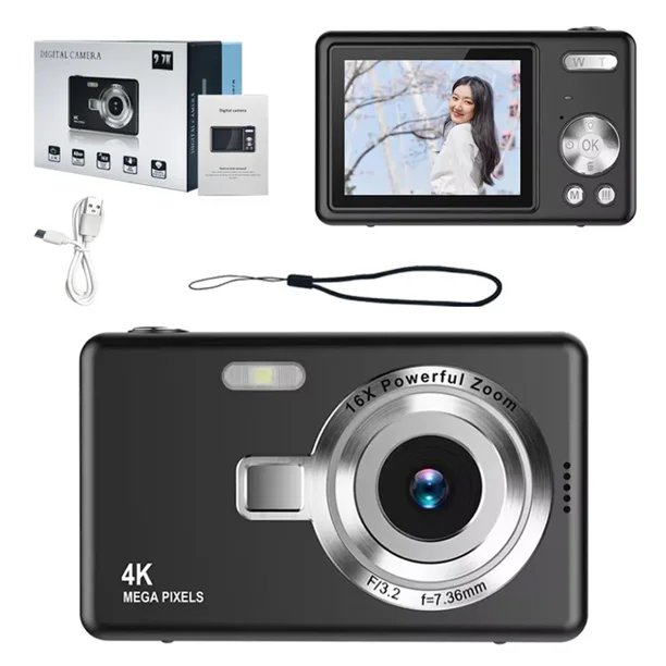 Cámara Digital Para Niños, 4K Fotos Y Video 1080P, Zoom 16x, Pantalla LCD 2.4", Recargable, Fácil De Usar Para Niños 5+ (Colores: Púrpura, Rosa, Negro, Blanco, Plata)