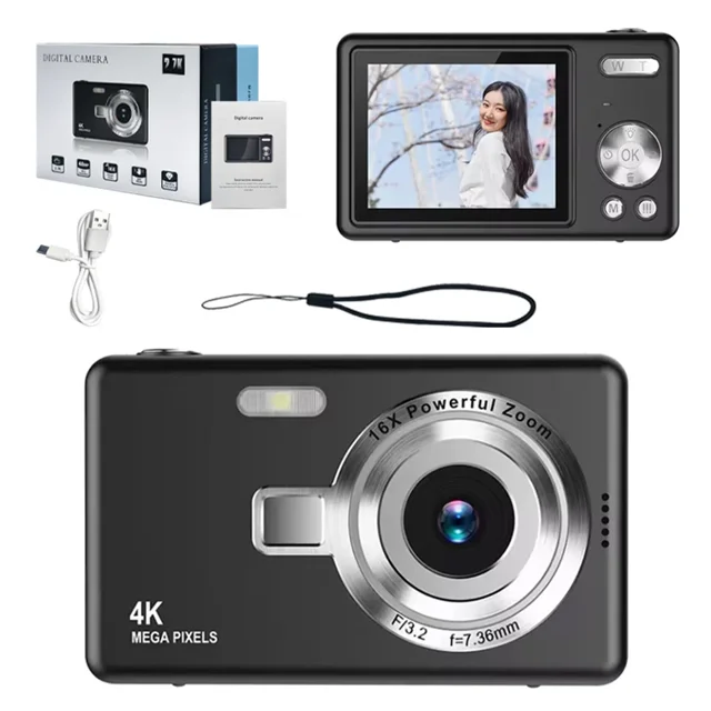 Cámara Digital Para Niños, 4K Fotos Y Video 1080P, Zoom 16x, Pantalla LCD 2.4", Recargable, Fácil De Usar Para Niños 5+ (Colores: Púrpura, Rosa, Negro, Blanco, Plata)