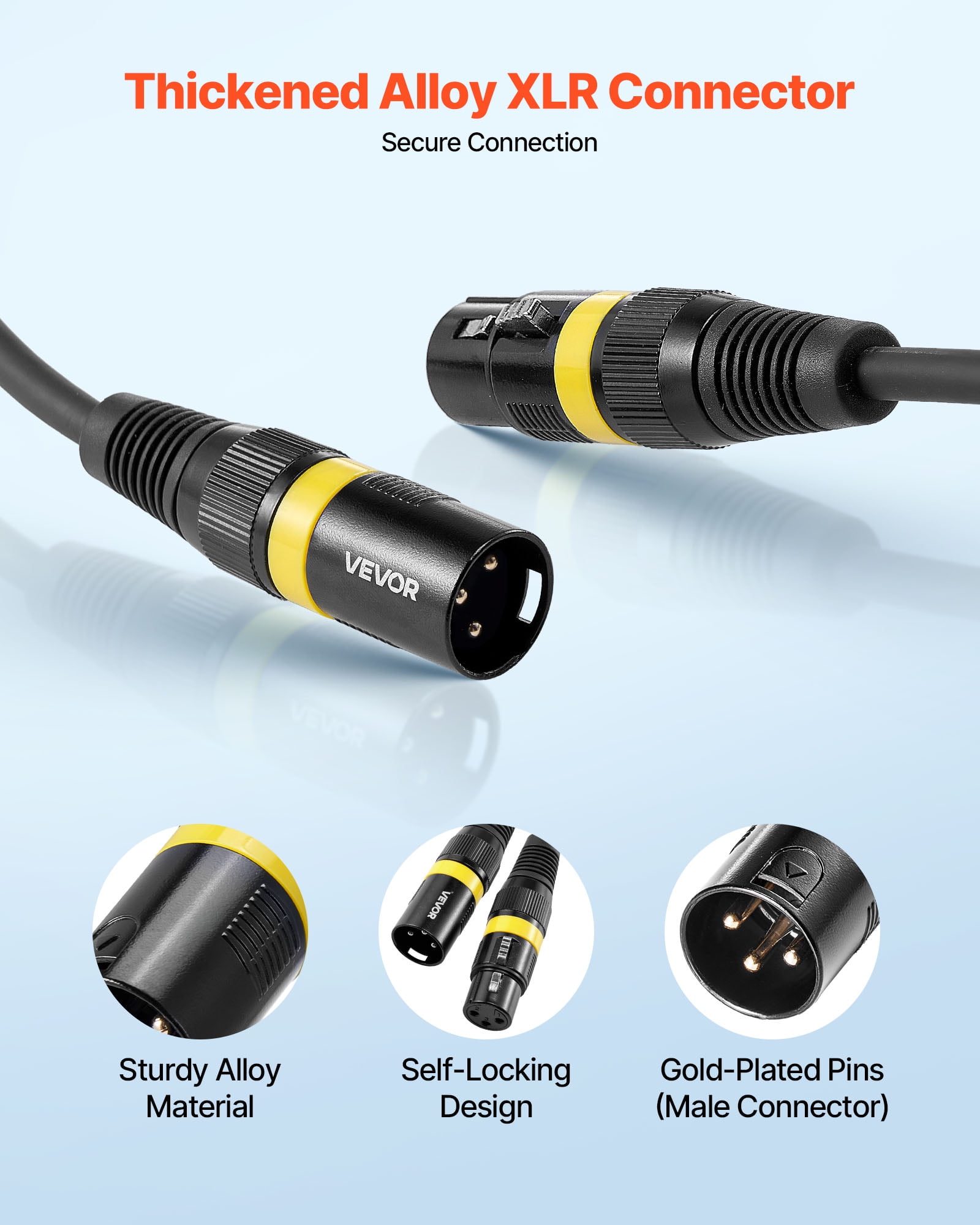 VEVOR XLR Cable 100 ft, 2 Pack, Shielded Balanced DMX Male to Female Microphone Cables, Gold-Plated 3-Pin XLR Mic Speaker Cord Wires, for Stage Lighting,Microphones, Amplifier, Mixer, Speaker Systems