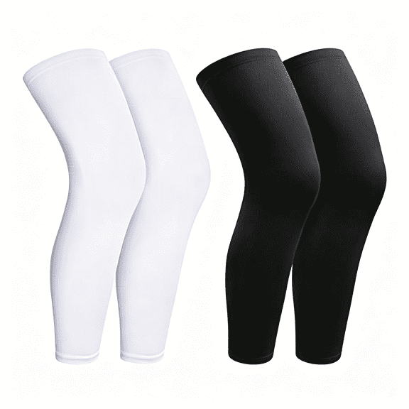 XIRQI 2 Pairs Leg Sleeves for Men Women, Full Leg Compression Sleeve, Compression Long Knee Sleeve, Sports Long Leg Sleeves for Running Basketball Football (White & Black)