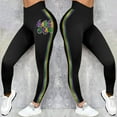 thumbnail image 4 of Baberdicy Women's Mardi Gras Leggings Letter Printed Fancy Slim Fit Workout Yoga Pants Black Polyester, Spandex, 4 of 5