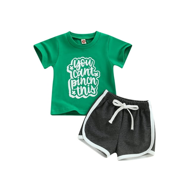 WIFORNT Vêtements pour Garçons Tout-Petits, Hauts à Manches Courtes Col Rond Imprimé Lettres Pantalons à Cordons Tenues Décontractées