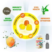 Omega 3 Gummies for Kids & Toddlers with Omega 6 & 9 (90 Count) DHA Children Brain Supplement for Heart and Vision Support - No Fish Oil and Gluten Free Immune Health Plant Based F