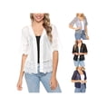 thumbnail image 2 of Sunisery Women's Open Front Short Sleeve Cardigan Lace Patchwork Sheer Bolero Cover Up Jacket Open Front Bolero Shrugs, 2 of 5