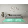 thumbnail image 3 of Ahgly Company Machine Washable Indoor Square Medallion Turquoise Blue Traditional Area Rugs, 4' Square, 3 of 4