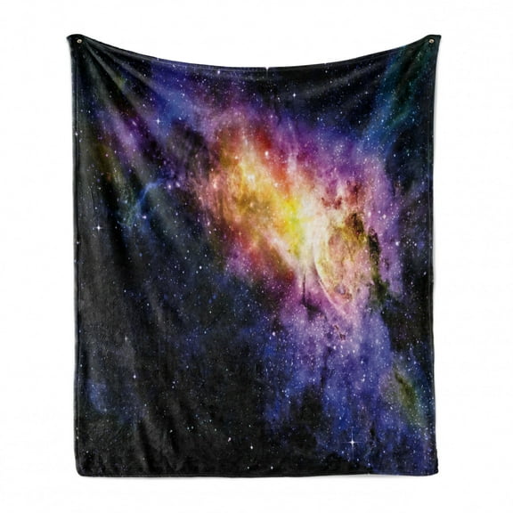 Galaxy Soft Flannel Fleece Blanket, Nebula Gas Cloud in Space Dust Milky Way in Atmosphere Universe Print, Cozy Plush for Indoor and Outdoor Use, 70" x 90", Black Purple and Yellow, by Ambesonne