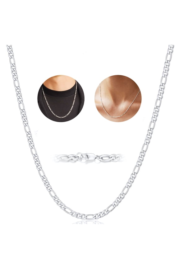 S925 Sterling Silver Plated Chains for Women Men Boys 3mm/5mm Figaro Curb Link Necklace Birthday Graduation Fathers Day Jewelry Gifts Teen Him Dad Husband Her Girls Kids Age 16/18/20/22/24 Inch