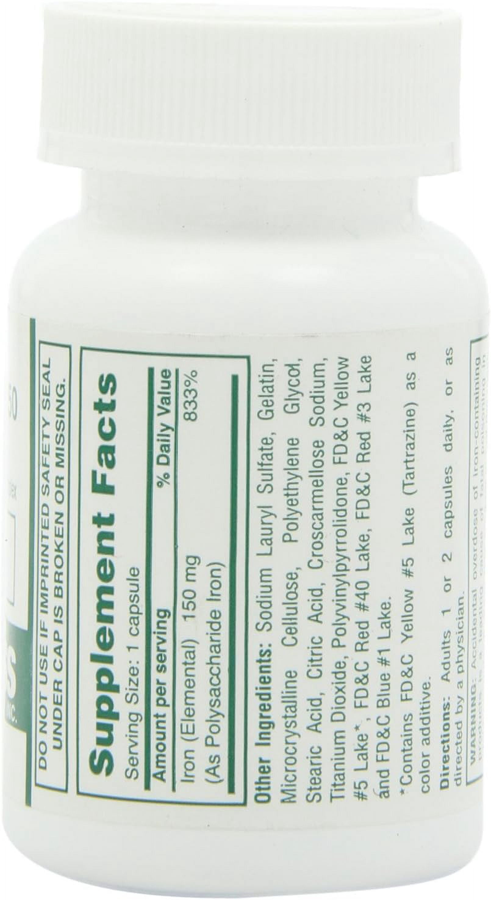 Dietary Supplement - Poly Iron Capsules 150 mg (100 caps per bottle) by Cypress Pharmaceutical #185-01 (1 Bottle of 100 Caps)