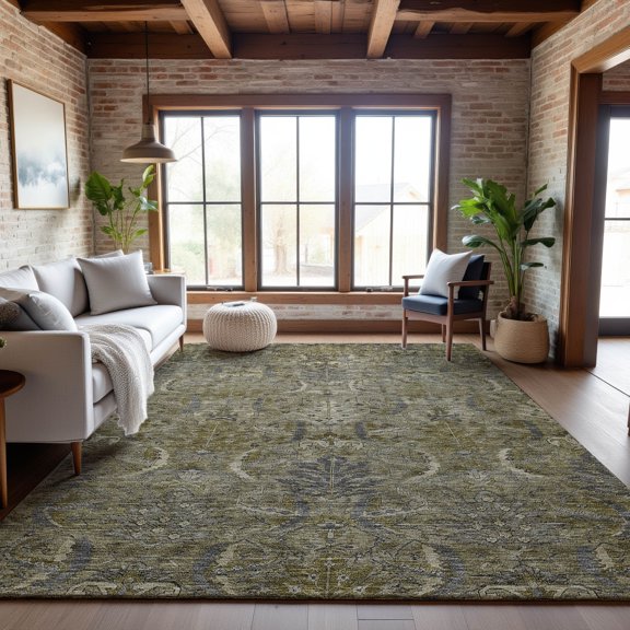 Addison Rugs Mayfield Premium Machine Washable Transitional Damask Taupe Rectangle Rug, 5' x 7'6"
